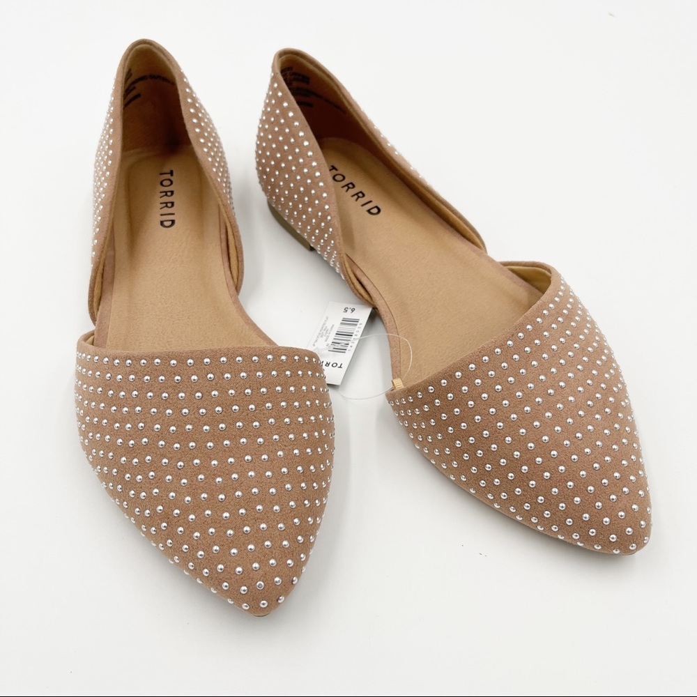 NWT Torrid Taupe Faux Suede Studded Pointed D’Orsay Flats